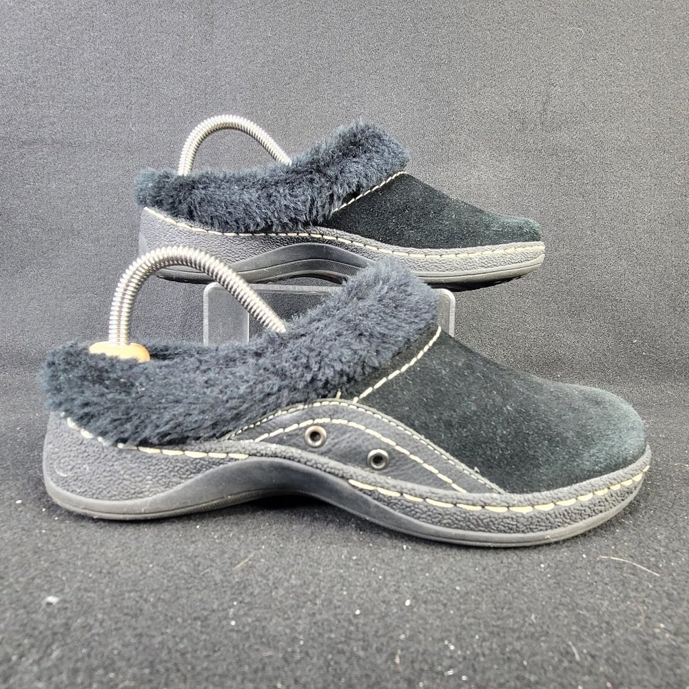 Baretraps ELLINA Black Suede Faux Fur Slip-on Clogs Women's 8M STAY DRY SYSTEM